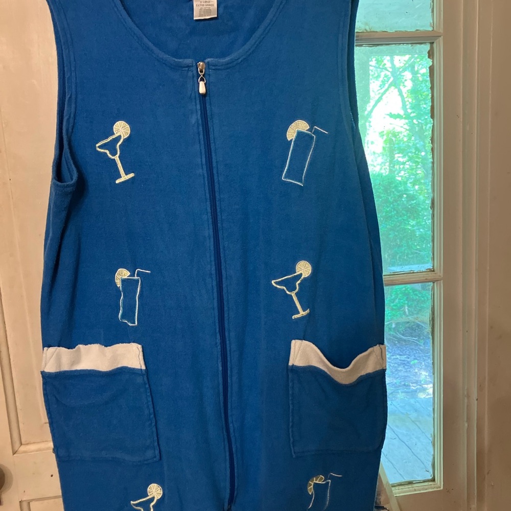 Blue Women's Swim Coverup with Cocktail Embroidery